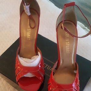 Red ankle strap heels